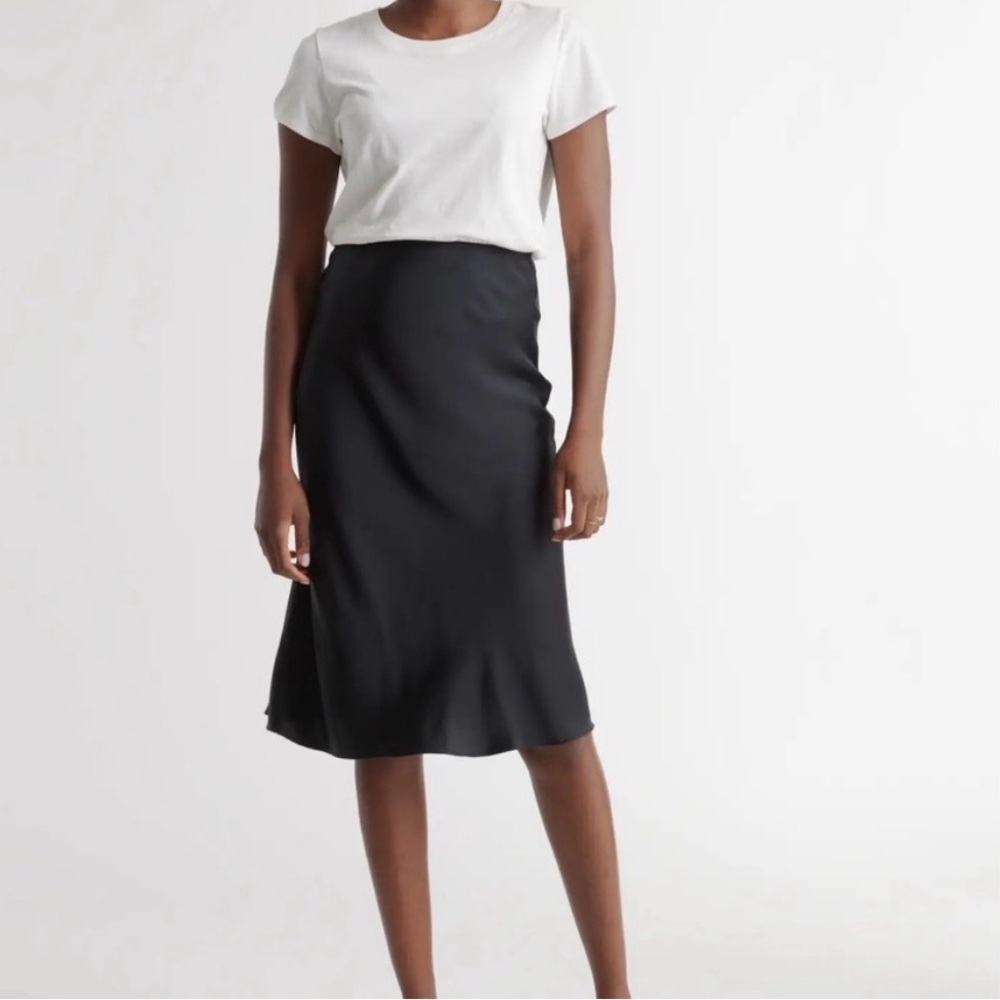 Quince Satin Silk Black Midi Skirt